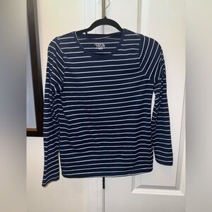 Time and Tru Navy Blue and White Striped Top